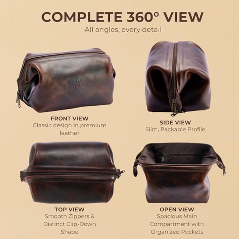 Premium Leather Travel Toiletry Bag for Men and Women, King-Size Dopp Kit with Waterproof Lining, Mens Toiletry Travel Bag, Men's Toiletry Bag, Mens Travel Bag Toiletry Kit, Leather Toiletry Bag Men