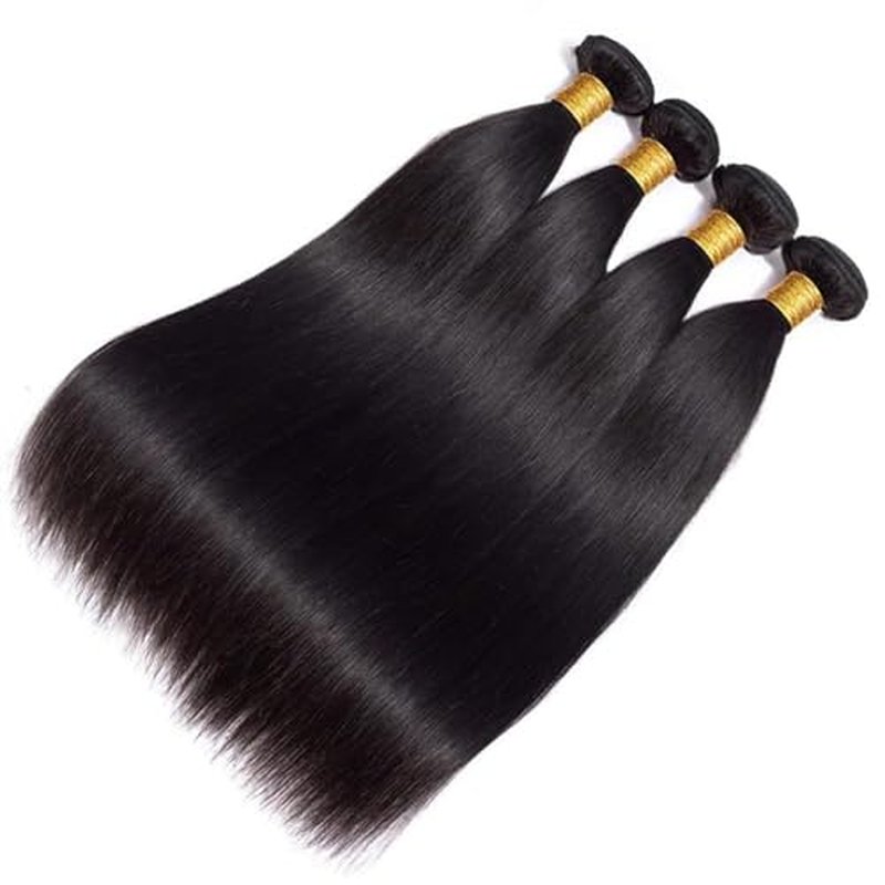 Straight Bundles Human Hair 18 20 22 24 Inch 100% Unprocessed Brazilian Virgin Hair 4 Bundles Human Hair Trippy Hair Weave Bundle Extension for Black Women Natural Color