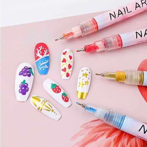 12 color Nail Art Pens, 0.5MM Fine Tip Nail Doodle Pens, Nail Art Markers Set, Upgraded Quick Dry Nail Polish Pens Kit for Painting dotting Liner Nails Design machin Tool Kit