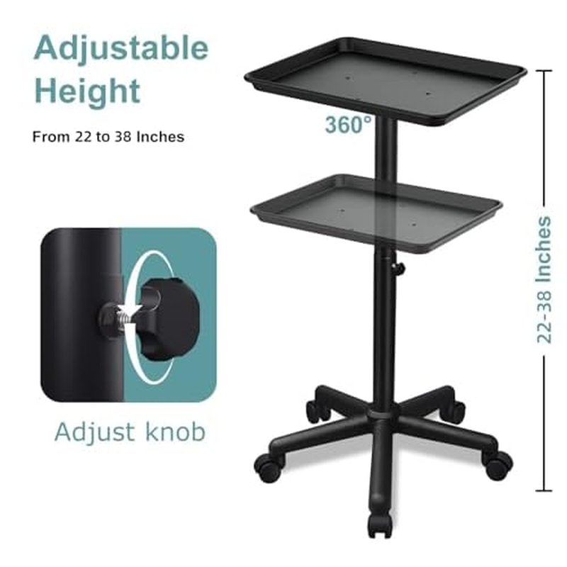 Salon Tray on Wheels, Salon Rolling Tray with Adjustable Height, Hair Stylist Tray, Suitable for Tattoo Tray and Dental Tray