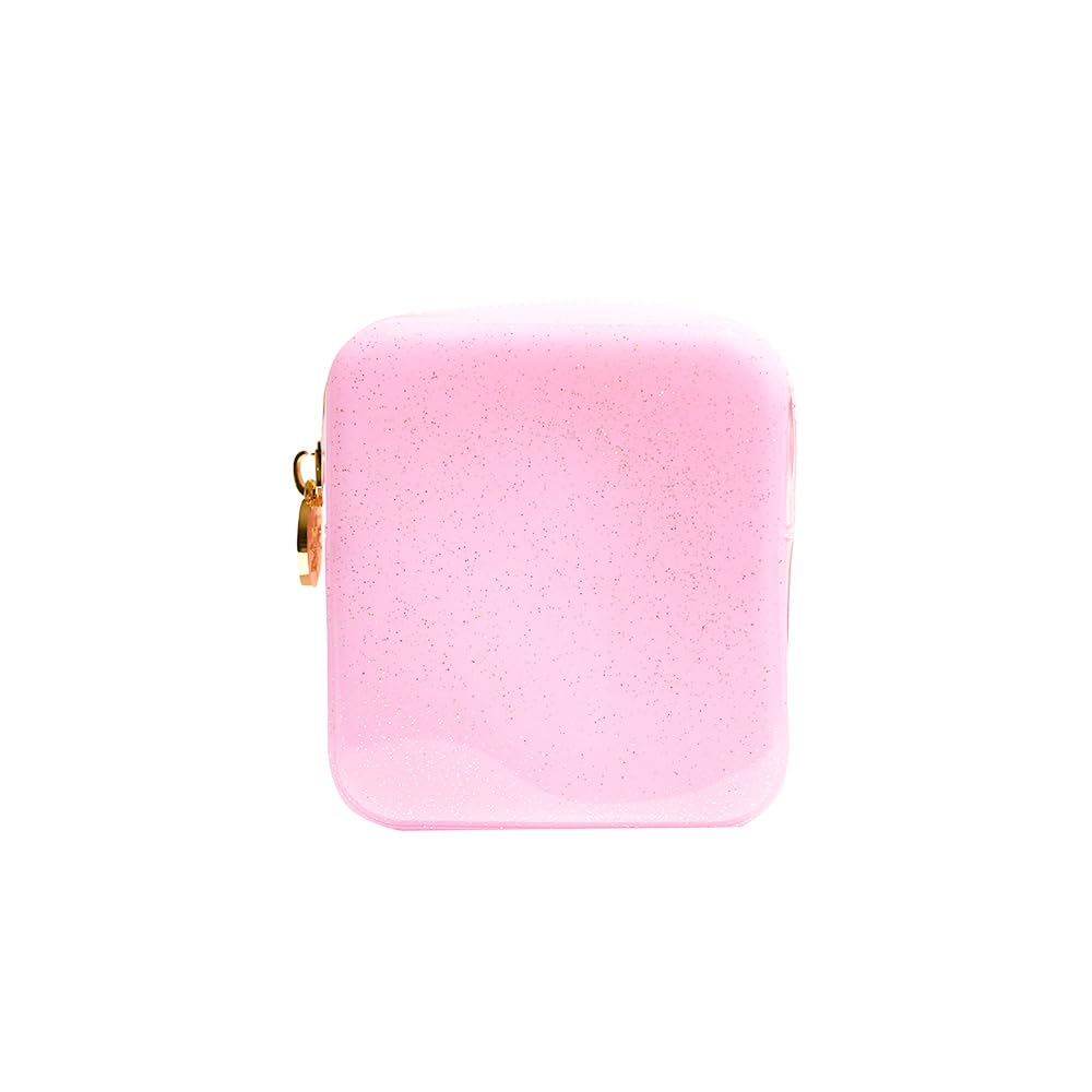 dreamie - Makeup Bag Travel Cosmetics Pouch, Toiletry Bag, Jelly, Zipper Pouch Purse, Cute Make Up Organizer Storage Tote for Women Girls, Waterproof Travel Skincare, Small Makeup Bag - Pink Lemonade