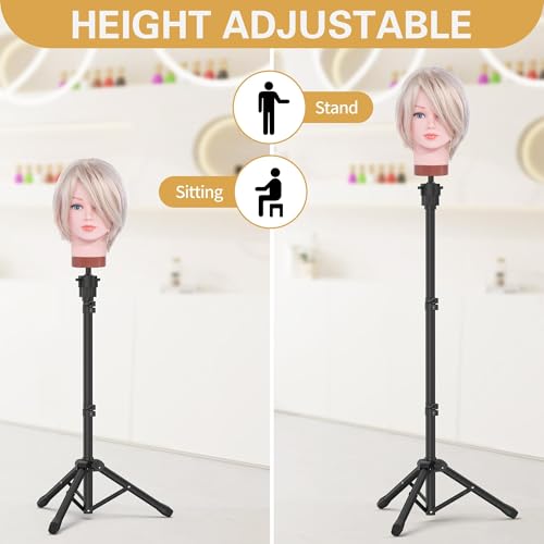 Relx Wig Head Stand - Adjustable Mannequin Head Stand - Wig Stand for Styling - Wig Stand Tripod for Cosmetology Hairdressing Training (Head Not Included)