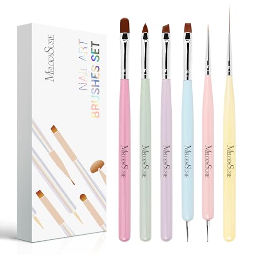 MelodySusie Nail Art Brushes Set,6pcs Nail Art Design Pen Painting Tools with Extension Gel Brush, Polish Brush, Builder Brush,Liner Brush, Carved Brush, and Dotting Pen for Home DIY Salon Use