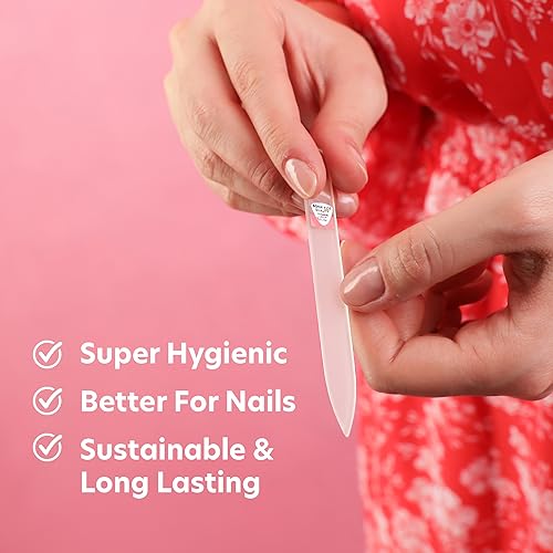 Bona Fide Beauty Czech Glass Nail Files for Natural Nails (Clear) - 1Pc Crystal Nail Filer, Nano Glass File with Case Handcrafted in The Czech Republic