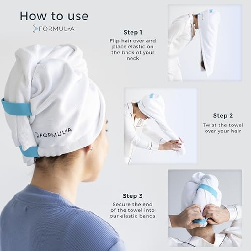 FORMUL-A Microfiber Hair Towel Wrap for Women ? Anti Frizz Towel - Fast Hair Drying Towel Wrap ? Hair Care Products ? Hair Plopping Wrap Towel ? Hair Turban for Wet Hair ? Super Absorbent