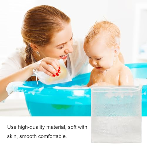 40 PCS Soap Saver Bag, Exfoliating Mesh Soap Saver Pouch Bags, Bubble Mesh Net Bags with Drawstring, Easy to Store, for Shower, Face Cleansing, White