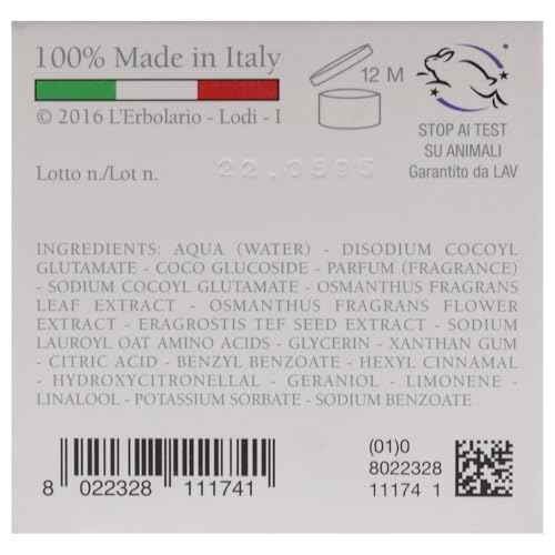 L'Erbolario Shower Gel - Moisturizing Body Wash with Floral Fragrance - Toning and Protecting Floral Body Soap for Radiant Skin - Osmanthus - 8.4 oz