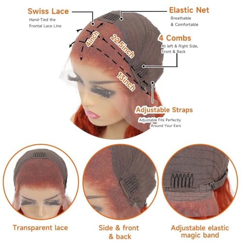 Ginger Lace Front Wigs Human Hair 13x4 Straight Wigs Pre Plucked 180 Density Human Hair Wigs For Black Women 28 Inch