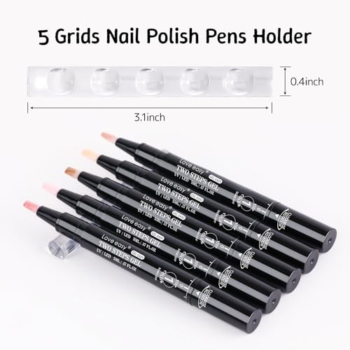 2 Step Nail Polish Pens Set, 6 Pcs Nude Natural Color Builder Base 1 Piece Top Coat Fingernail Toenail Gel Series for Women, Hema Free High Gloss Long Last Portable Ideal Gift (U V Needed)