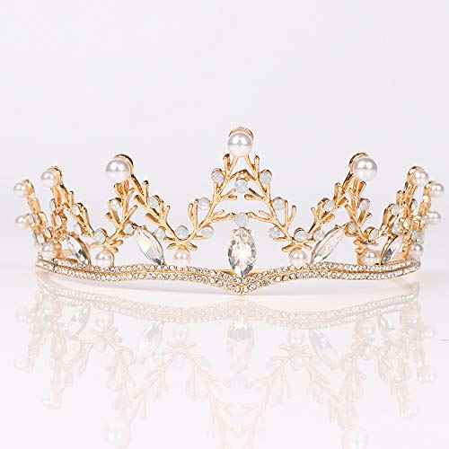 Ursula Costume Women Crown, Vofler Gold Tiara Mermaid Evil Queen Elf Witch Seashell Shell Coral Pearl Branch Headband Accessories for Princess Bride Adult Girl Halloween Party Birthday Wedding Pageant