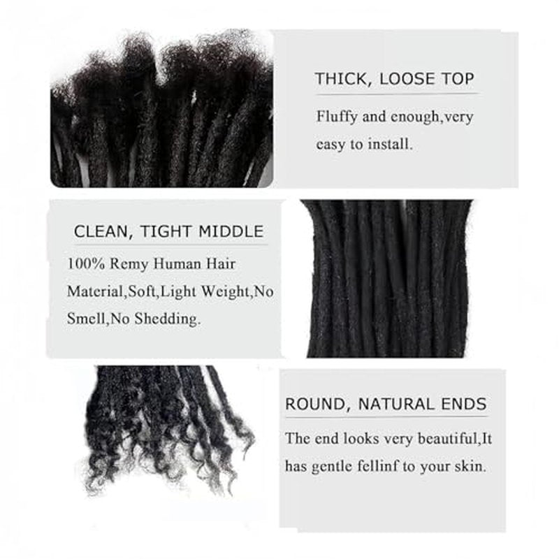 100% Real Human Hair 0.2cm Width 12 Inch Loc extensions Human Hair with Curly Ends 50 Strands per pack Full Handmade Dreadlock Extensions Can be dyed and bleached for Men Women Kids (12 Inch-50)