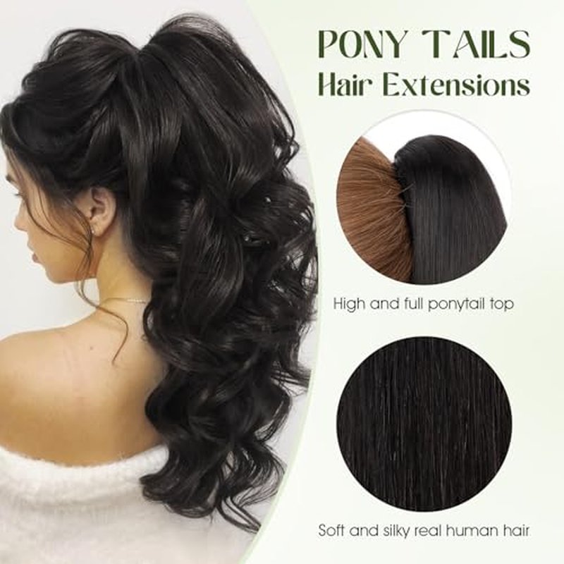 Ponytail Extension, 18 Inch Claw Clip Ponytail Extension Human Hair Long Straight Jaw Clip in Real Hair Pony Tails Hairpieces for Women Natural Black