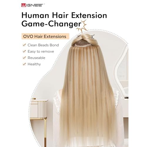 WIGNEE Double layer PU OVO Strawberry Highlight Blonde Weft Hair Extensions Human Hair with Beads 100% Real Remy Human Hair Extensions Glueless 12 Inch Weft(18/613)