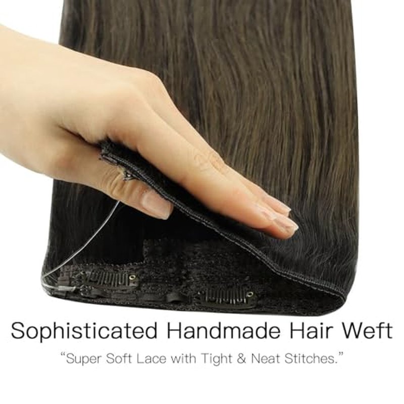 HOTBANANA Wire Hair Extensions, 20 inch 110g Dark Brown to Chestnut Brown Fish Line Real Human Hair Straight Invisible Wire Remy Hair Extensions