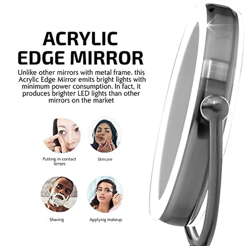 Ovente 7.5" Lighted Wall Mount Makeup Mirror, 1X & 10X Magnifier, Spinning Double Sided Round LED w/ Dimmer Switch, Extend, Retractable & Folding Arm, Battery USB Powered Nickel Brushed MLW75BR1X10X