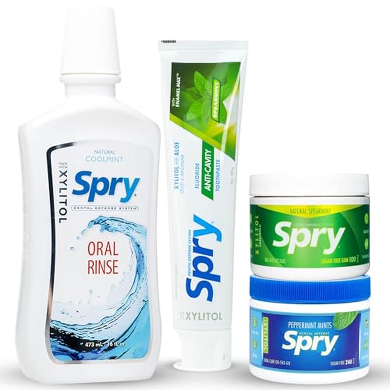 Spry Total Dental Health Kit - All Day Oral Care and Gum Health Including Sugar Free Gum, Candy Mints, Oral Rinse and Spearmint Toothpaste With Xylitol