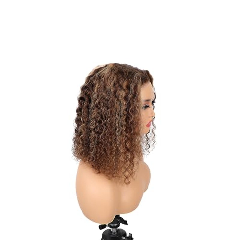 ISEE Wear and Go Glueless Wigs Bob Water Wave Human Hair Pre Plucked Pre Cut Ombre Highlight Bob Wig Human Hair for Women 180% Density Transparent Lace Front Wigs Ready to Wear for Beginners 14 Inch