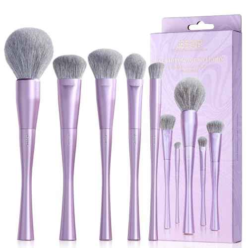 Jessup Makeup Brushes Face 5pcs, Premium Synthetic Make Up Brushes Set for Foundation Contour Blush Highlighter and Powder, Luxury Purple T514