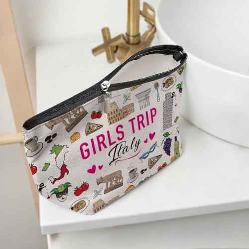 Italian Gifts Makeup Bag, Italy Souvenir Italy Lovers Gift Travel Vacation Cosmetic Bag for Women Bestie Sister Mom Girls Trip Weekend Birthday Christmas Bachelorette Party Friendship Gifts