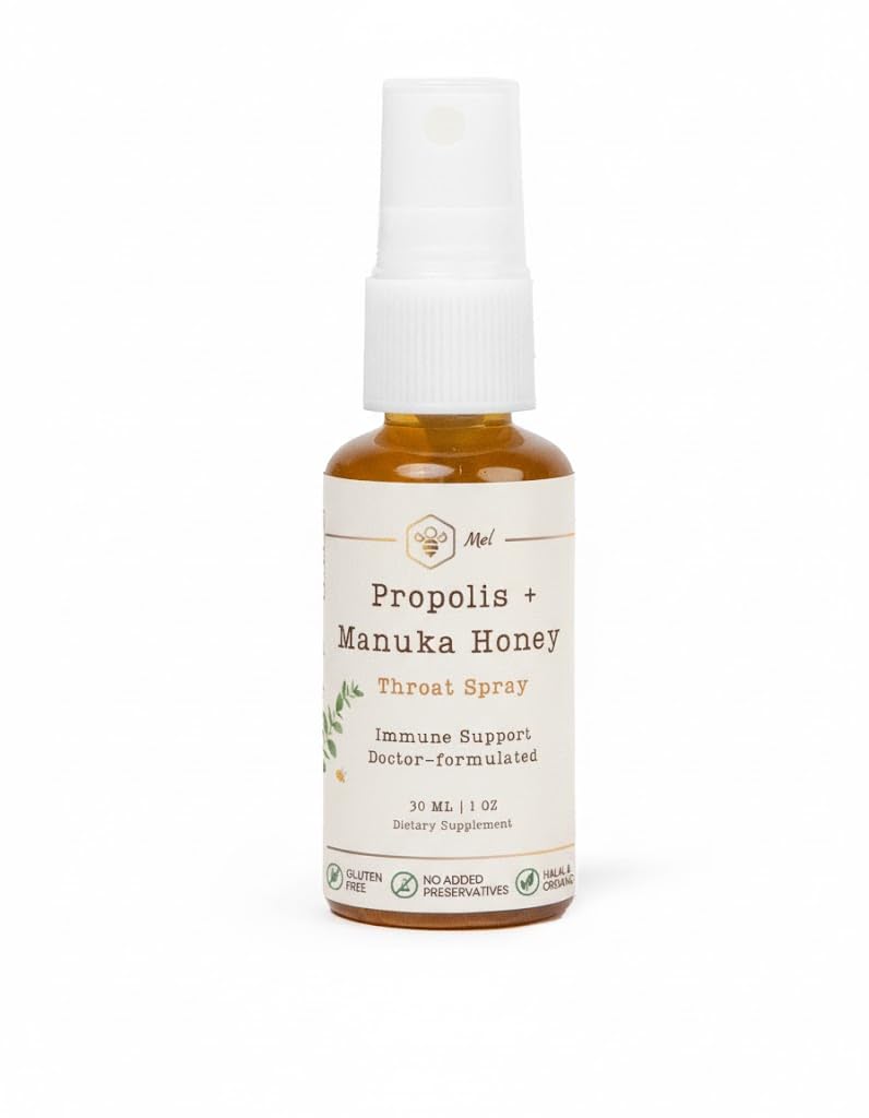 DELUXE SCOOTERS Propolis Throat Spray with Manuka Honey & Bee Propolis By Mel Honey, Soothing Throat Comfort, Immune Support, Gluten-Free, Alcohol-Free, Non-GMO, Keto, 1.01 fl oz