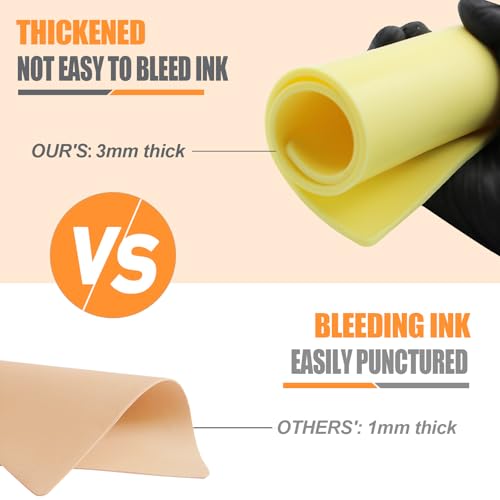 5Pcs Large Tattoo Practice Skins, 3mm Thick Fake Skin 12"x8" - Realistic Reusable Silicone Sheet for Beginners & Professional Artists Tattoo Skin with Storage Box