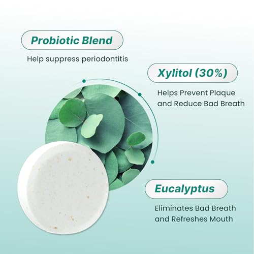 K-Nutra Dentifresh Mint Xylitol Tabs ? Oral Probiotics for Bad Breath, Dry Mouth & Fresh Breath, 7 Billion CFU, Sugar-Free, GMO-Free, Gluten-Free, Natural Mint Flavor, 30 Tablets (Improved Formula)