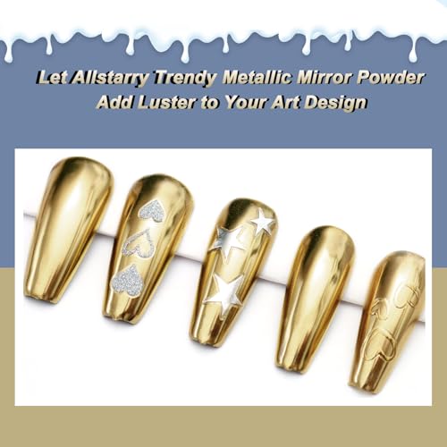 Allstarry Chrome Nail Powder Champagne Gold Metallic Mirror Effect Dust Glitter Glazed Manicure Decoration Reflective Pigment for Gel Polish Nail Art Decoration Resin Craft, Festivals