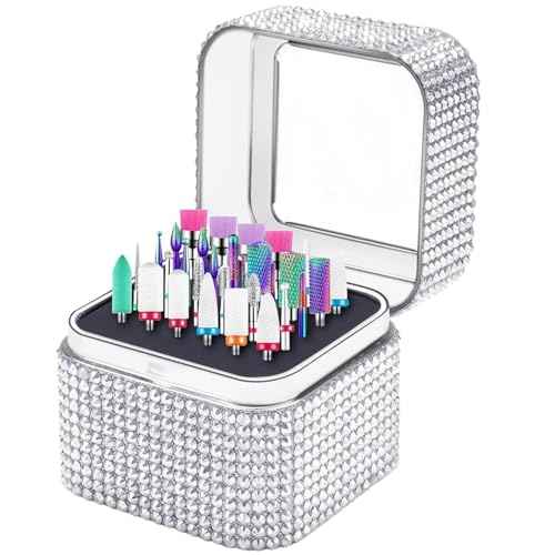 Nail Drill Bit Holder, Dustproof Rhinestones Drill Bit Organizer Case 30 Holes Efile Nail Tech Bits Storage Container Box Manicure Tools E file Accessories Collector for Salon, Travel, Home(Only Box)