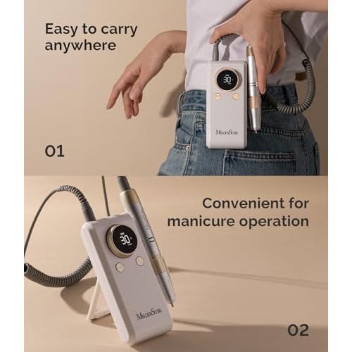 MelodySusie 2 in 1 Professional Nail Drill, 30000 RPM SC330G Electric Nail File with Kickstand for Gel Nails Polishing Removing, Portable Cordless Nail Efile for Manicure Pedicure at Home & Salon,Gold