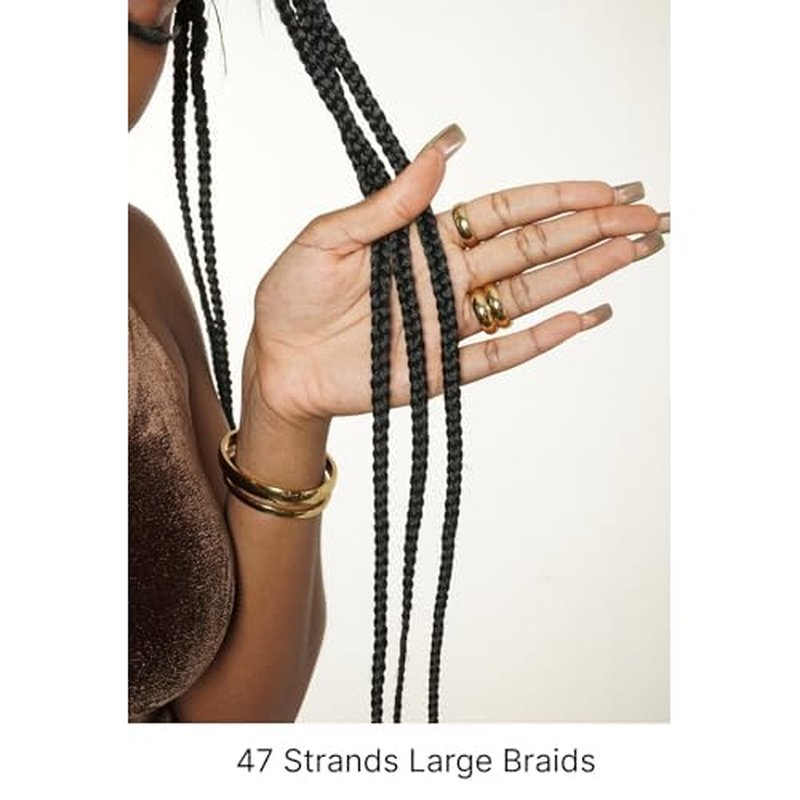 36" Knotless Large Box Braided Wig for Black Women ? 47 Strands, 360¡Æ Swiss HD Full Lace, Human Baby Hair, Lightweight Synthetic Braids