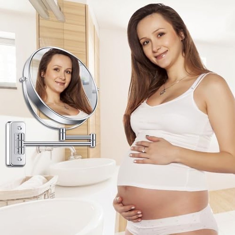 9¡± Large Wall Mounted Makeup Mirror 1X/7X Double-Side Bathroom Magnifying Mirror 360 Swivel Vanity Mirror Extendable Shaving Wall Mount Cosmetic Mirror for Men and Women, Chrome
