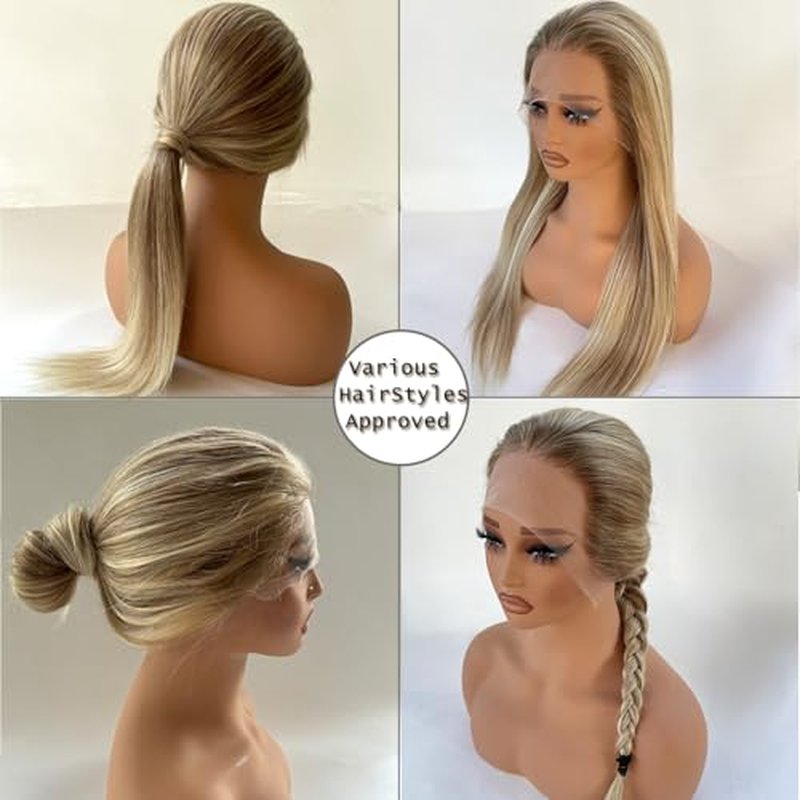 Ubetta Highlight Ash Blonde Wig Human Hair 13x4 HD Balayage Wigs Human Hair 180% Density Ash Brown to Ash Blonde Highlights Lace Front Wigs Human Hair Pre Plucked 20 Inch Human Hair Lace Front Wig