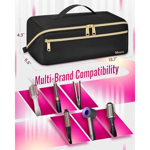Mancro Hot Hair Tools Travel Bag with Separate Heat Resistant Mat, Large Capacity Wide-open Pouch, Hair Accessories Organizer for Flat Irons, Straighteners, Curling Iron,Travel Essentials for Women