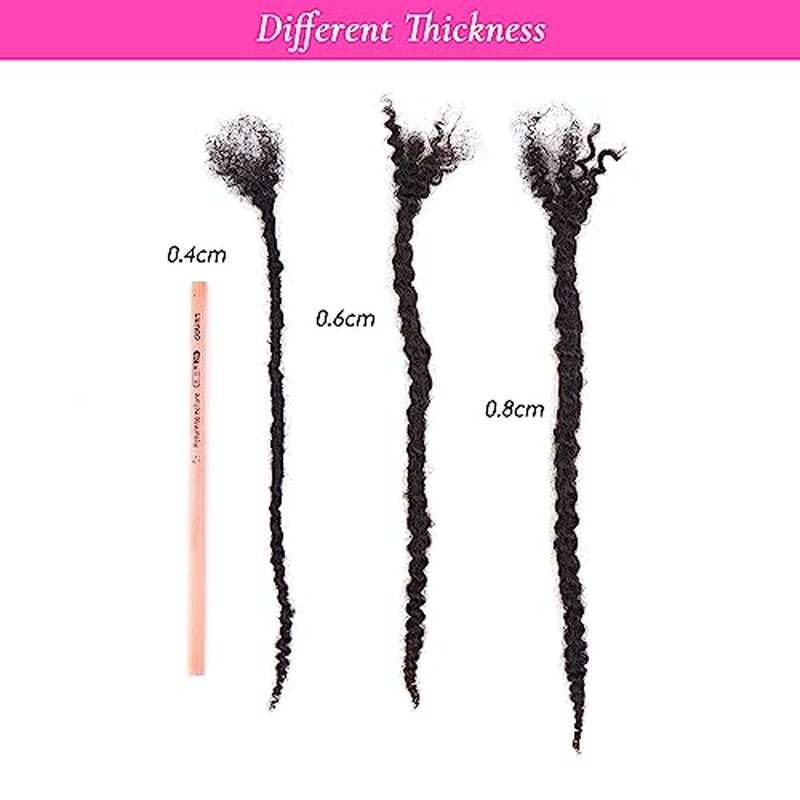 Textured Loc Extensions Human Hair, 100% Real Human Hair Dreadlock Extensions Handmade Permanent loc Extensions (#Natural Black - 0.8cm, 10 Inch 40 Strands)