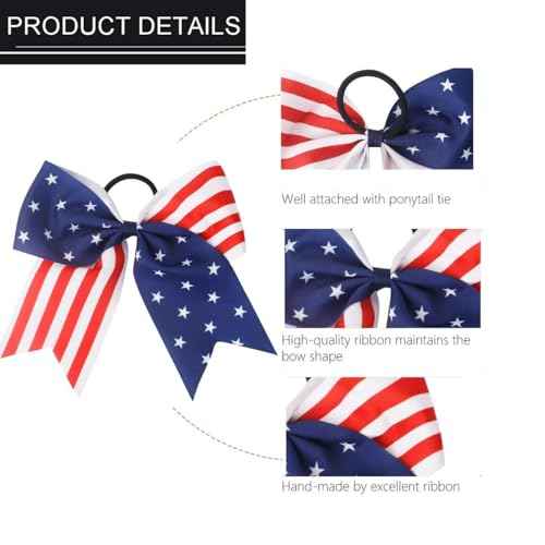 American USA Flag Cheer Bows for Girls,Red White and Blue Patriotic Flag Festival Hair Bow With Elastic Band Hair Accessories (Red 20pcs)