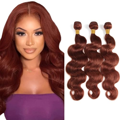 Color 33 Bundle Copper Body Wave Human Hair Bundles Color 33 Auburn Brown 3 Bundles 12 14 16 Inch Reddish Brown Body Wave Bundle Copper Red Hair Weave