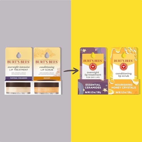 Burt's Bees Conditioning Lip Scrub and Overnight Intensive Lip Treatment, With Ceramides, Exfoliates and Hydrates Lips 8 Hours, Natural Origin, 2 Jars, 0.25 oz
