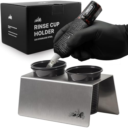 Tattoo Rinse Cup Stand?316 Stainless Steel Tattoo Double Cup Holder for Tattoo Needle Washing,Anti-Spill Tattoo Water Cup Stand, Essential Tattoo Supplies for Tattoo Artists (Double)