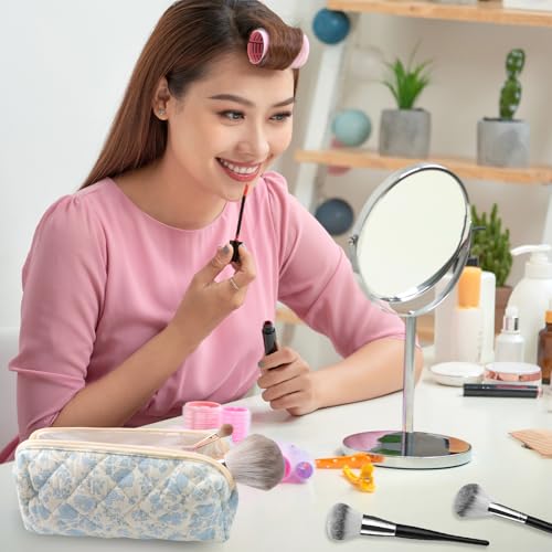 Makeup Bag Cosmetic Bags for Women Floral Toiletry Bag Cute Cotton Makeup Bag Quilted Makeup Bags Zipper Make Up Pouch Flower Travel Toiletry Organizer Bag Portable Storage Bag