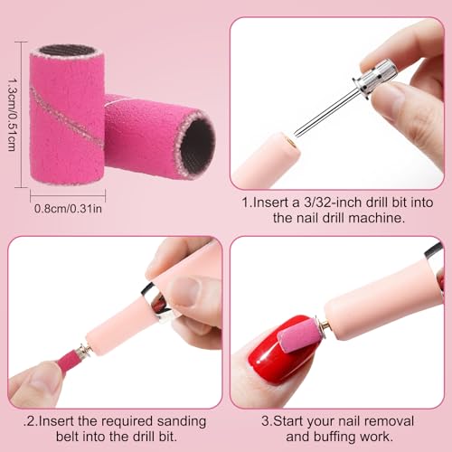 190 Pcs Sanding Bands for Nail Drill, 2 Pcs Nail Drill Bits Set, 80/120/180/240 Grits Nail Sanding Bands for Acrylic Gel Manicures, Pedicures