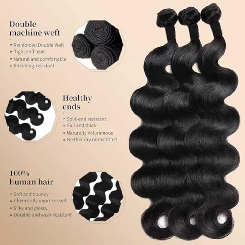12A Unprocessed Brazilian Human Hair Body Wave human hair bundles 3 Bundles 18 20 22 Inch 300g/Pack Natural Black soft Smooth Double Weft Quick Weft Extensions for Women