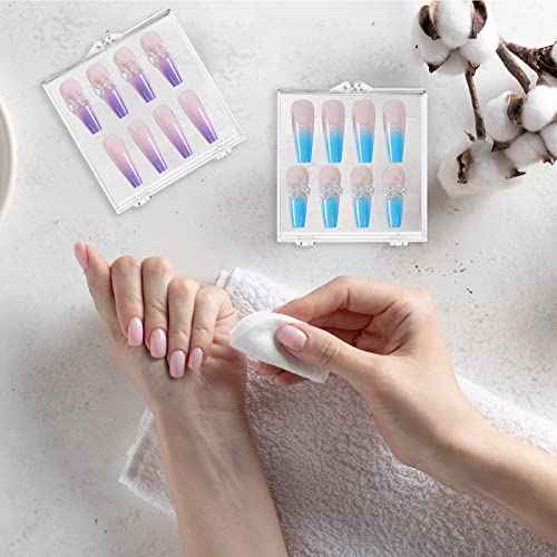 Landhoow 15 Pcs Press On Nail Boxes Nail Display Case with 30 Adhesive Tape, Artificial Press On Nail Container, Acrylic Storage Organizer(Clear)