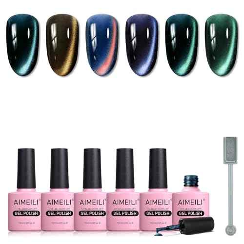 AIMEILI Cat Eye Gel Nail Polish U V LED Hema Free Cruelty Free Vegan Gel Polish Colors for Nail Art Kit Set Of 6pcs X 10ml - Kit Set 74
