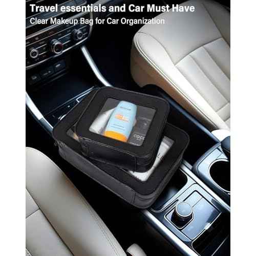 Clear Makeup Bag Set for Women Portable Clear Makeup Bag Cute Waterproof Travel Cosmetic Bag Travel Essentials Car Accessories for Women Men(Black, Standard + Mini)