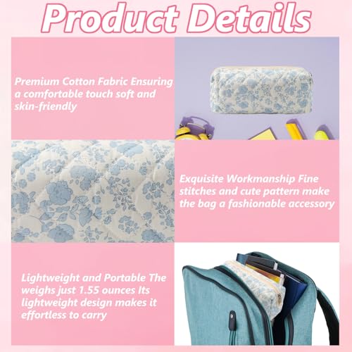 Makeup Bag Cosmetic Bags for Women Floral Toiletry Bag Cute Cotton Makeup Bag Quilted Makeup Bags Zipper Make Up Pouch Flower Travel Toiletry Organizer Bag Portable Storage Bag