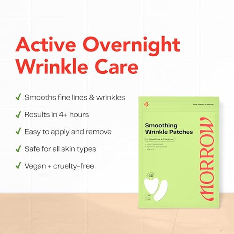 Morrow Beauty - Peptide-Infused Smoothing Wrinkle Patches - Overnight Patches for Smoothing Fine Lines and Wrinkles, Anti Aging Stickers for Crow's Feet, Elevens, Smile Lines (66 Count)