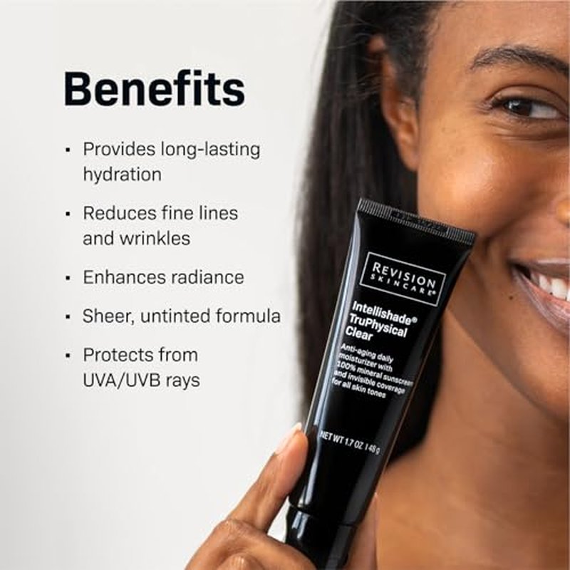 Revision Skincare Intellishade¢ç TruPhysical Clear SPF 50, 100% Mineral Face Sunscreen, Oil-Free Anti-Aging Moisturizer with SPF and Vitamin C, Invisible Sunscreen for Sensitive Skin, 1.7 oz