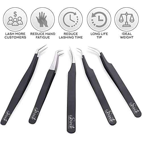 SIVOTE Eyelash Extension Tweezers for Classic & Volume Lashes, 5-Pack, Black