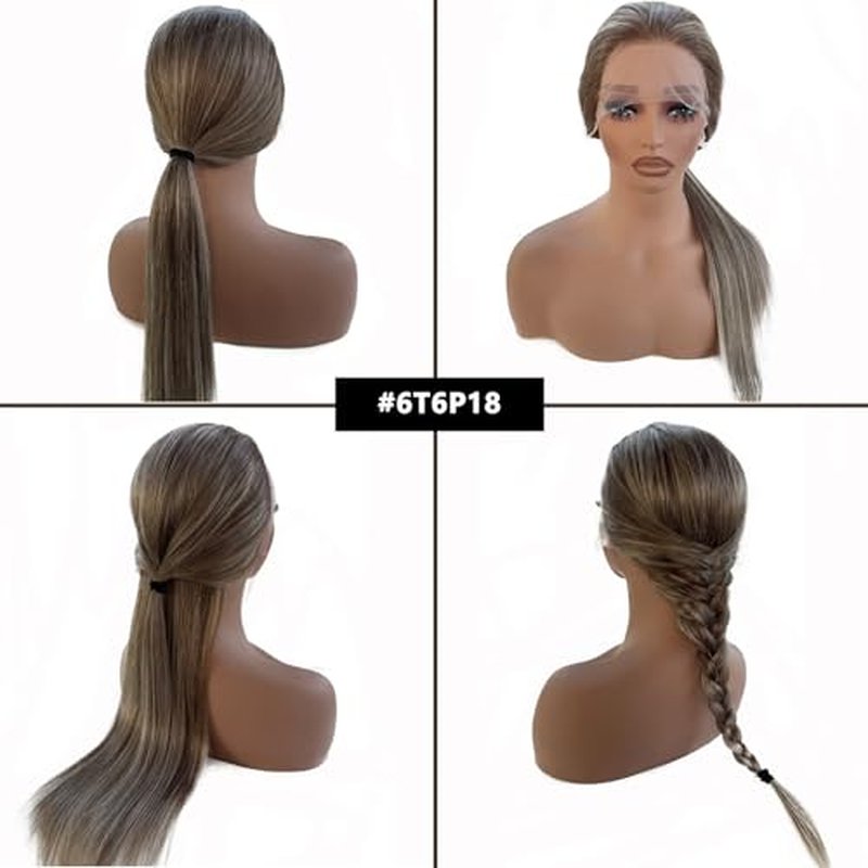 13*6 Ombre Lace Front Human Hair Wigs,6/6P18 Highlight HD Lace Front Real Brazilian Straight Wig for Women,Light Brown to Brown with Ash Blonde,Pre Plucked Natural Hairline with Bleached Knots