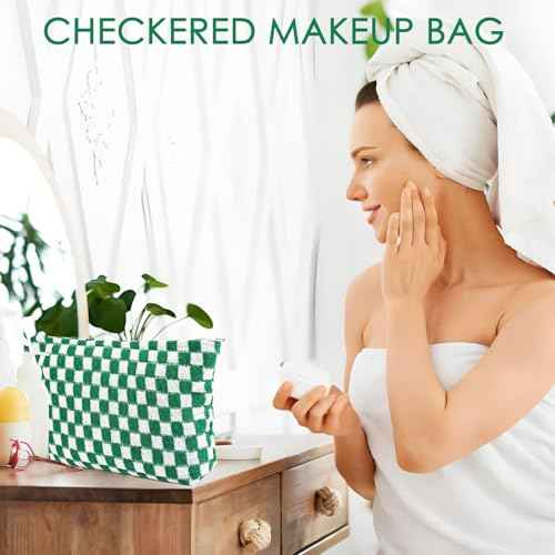 Travel Makeup Bag, Checkered Cosmetic Bag Make Up Organizer Case for Women, Small Toiletry Bag Skincare Pouch for Toiletries Accessories Brushes, 2PCS